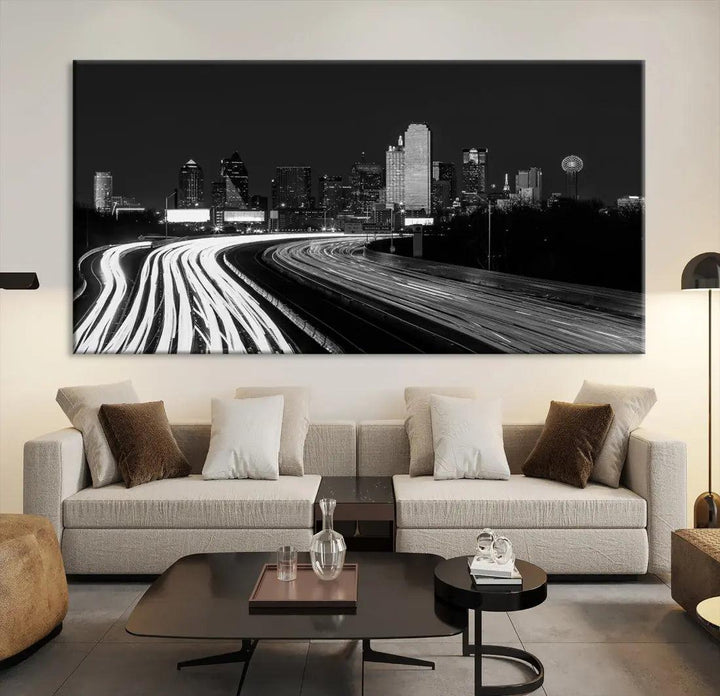 Black and White Dallas Skyline Canvas Wall Art Cityscape Print Framed