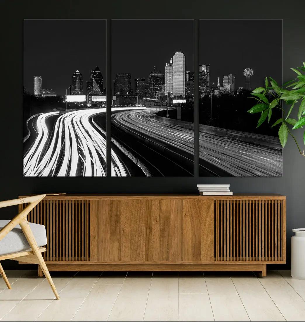 Black and White Dallas Skyline Canvas Wall Art Cityscape Print Framed