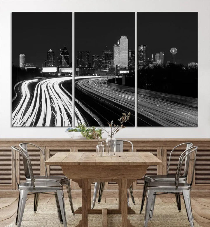 Black and White Dallas Skyline Canvas Wall Art Cityscape Print Framed