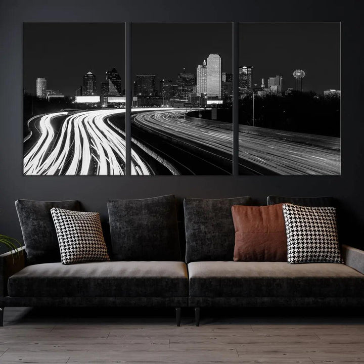 Black and White Dallas Skyline Canvas Wall Art Cityscape Print Framed