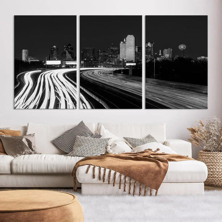 Black and White Dallas Skyline Canvas Wall Art Cityscape Print Framed