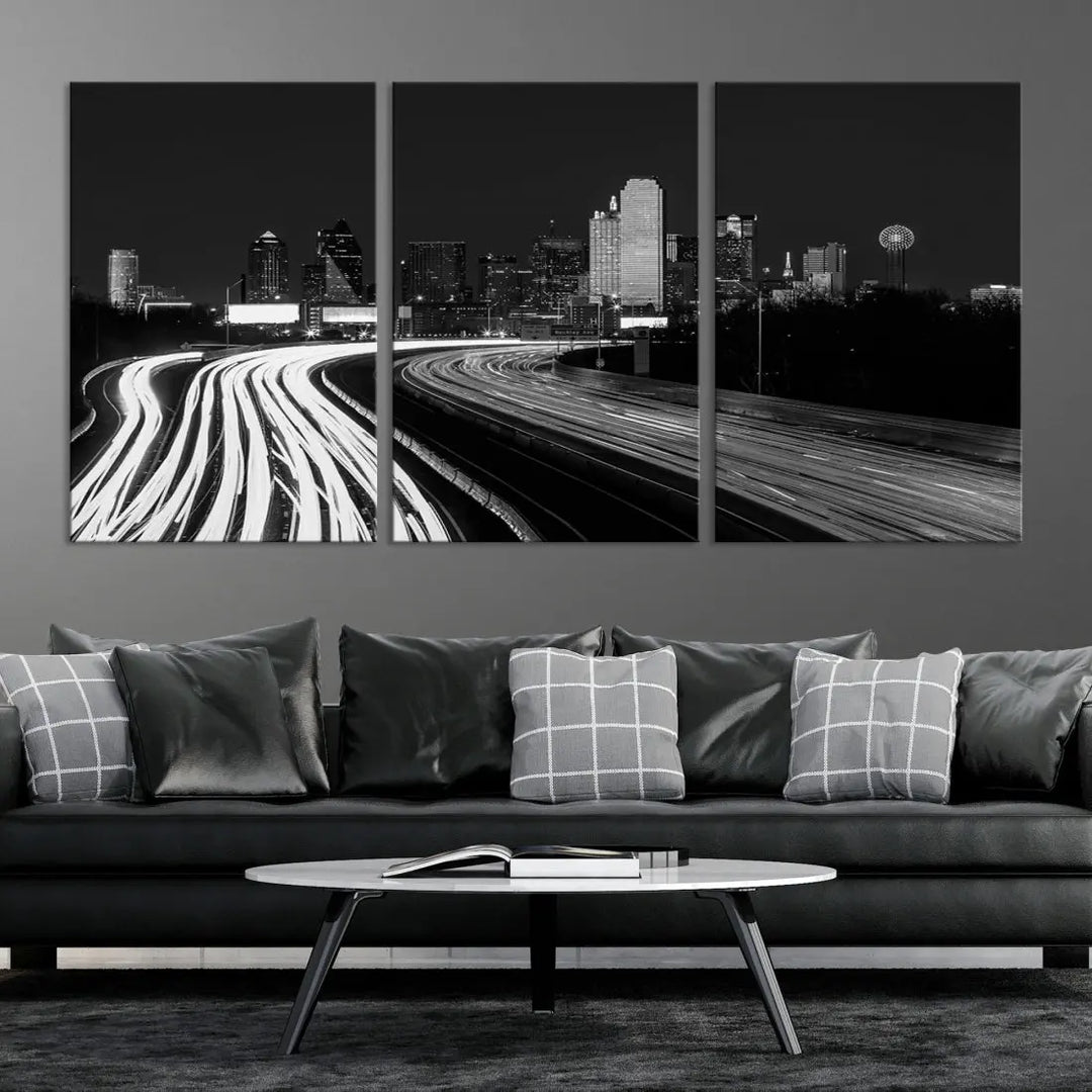 Black and White Dallas Skyline Canvas Wall Art Cityscape Print Framed