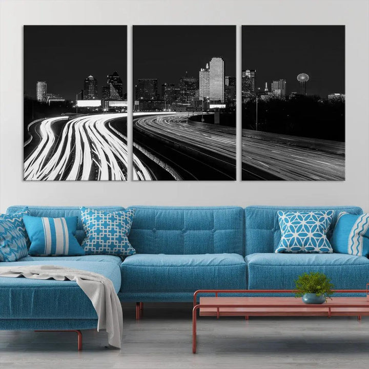 Black and White Dallas Skyline Canvas Wall Art Cityscape Print Framed