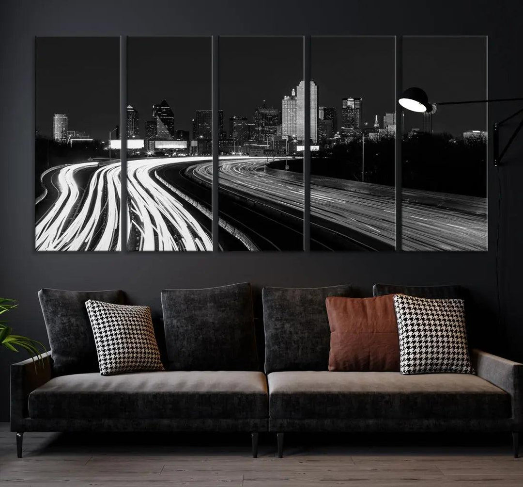 Black and White Dallas Skyline Canvas Wall Art Cityscape Print Framed