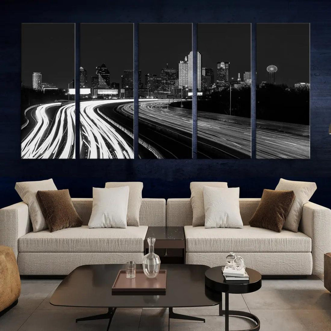 Black and White Dallas Skyline Canvas Wall Art Cityscape Print Framed