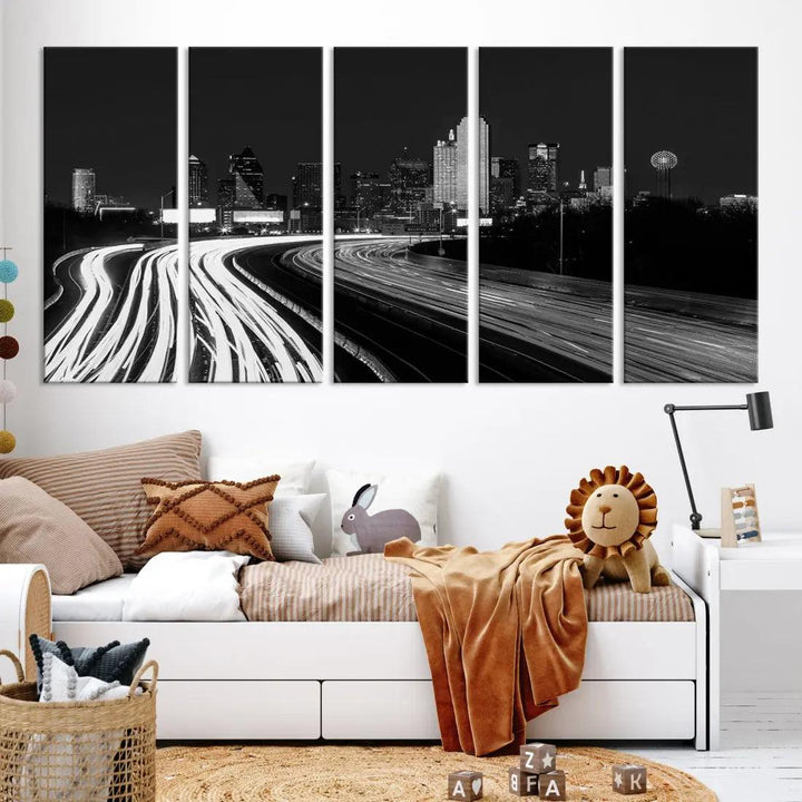 Black and White Dallas Skyline Canvas Wall Art Cityscape Print Framed