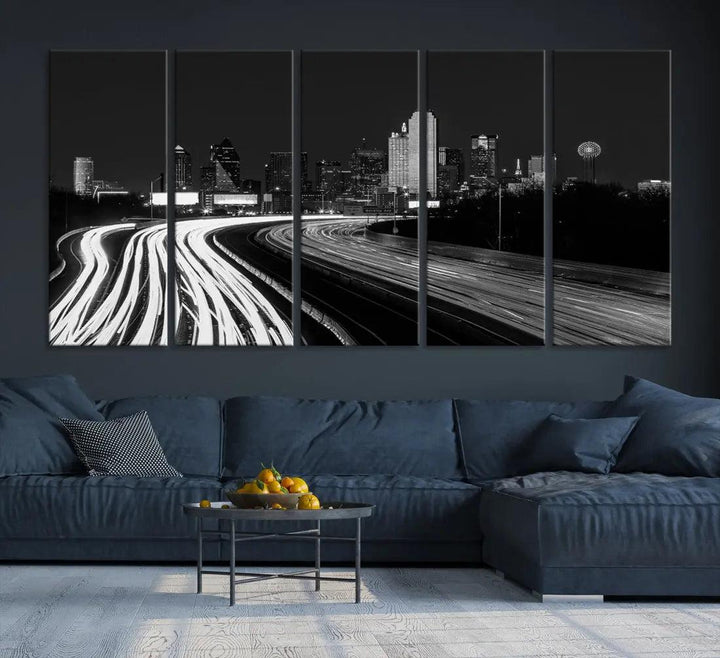 Black and White Dallas Skyline Canvas Wall Art Cityscape Print Framed