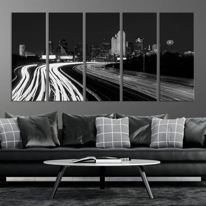 Black and White Dallas Skyline Canvas Wall Art Cityscape Print Framed