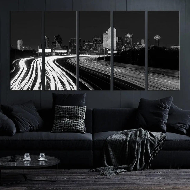 Black and White Dallas Skyline Canvas Wall Art Cityscape Print Framed