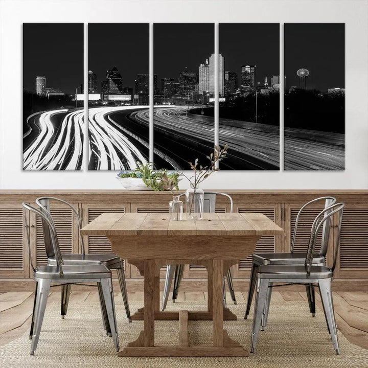 Black and White Dallas Skyline Canvas Wall Art Cityscape Print Framed