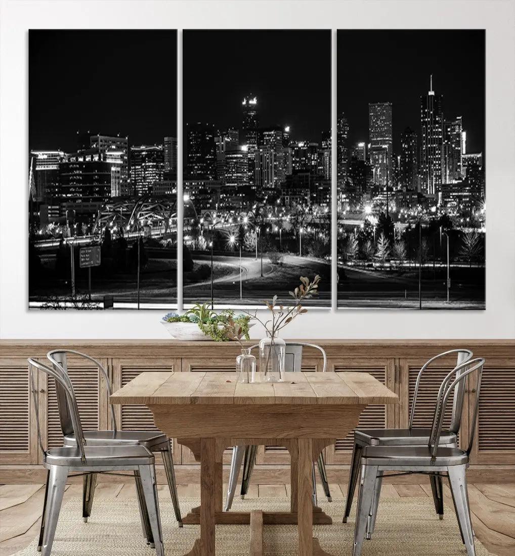 Black and White Denver Skyline Cityscape Canvas Print Wall Art Framed