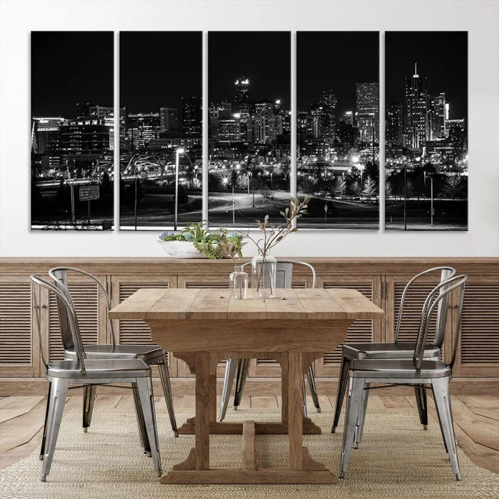 Black and White Denver Skyline Cityscape Canvas Print Wall Art Framed