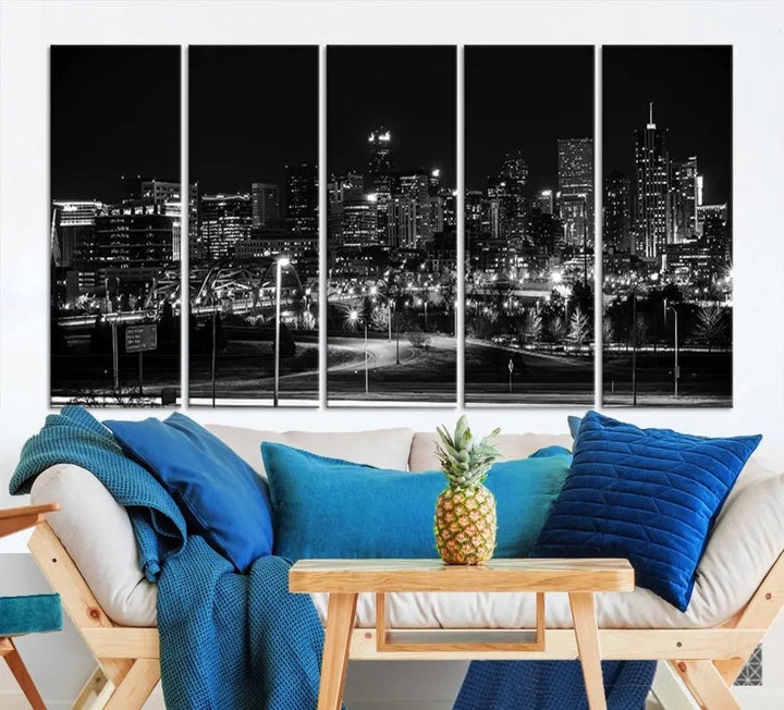 Black and White Denver Skyline Cityscape Canvas Print Wall Art Framed