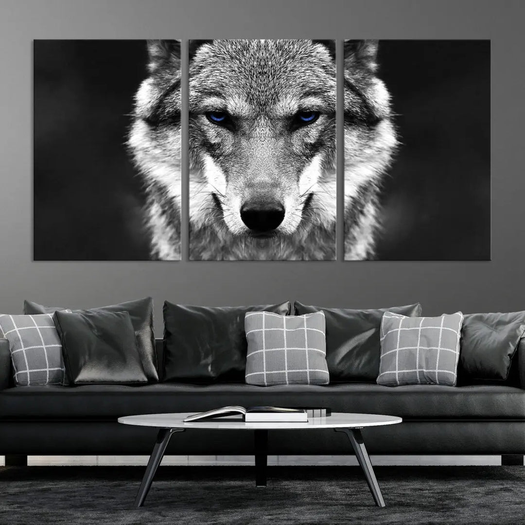 Black and White Wild Wolf Wall Art Animal Print on Original Cotton Canvas