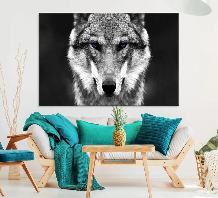 Black and White Wild Wolf Wall Art Animal Print on Original Cotton Canvas