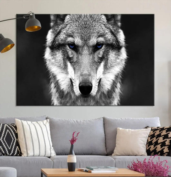 Black and White Wild Wolf Wall Art Animal Print on Original Cotton Canvas