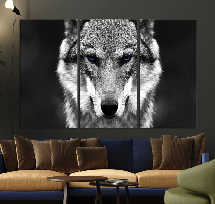 Black and White Wild Wolf Wall Art Animal Print on Original Cotton Canvas