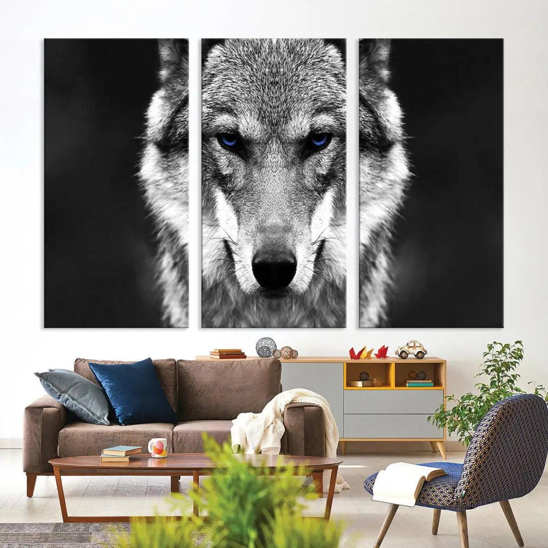 Black and White Wild Wolf Wall Art Animal Print on Original Cotton Canvas