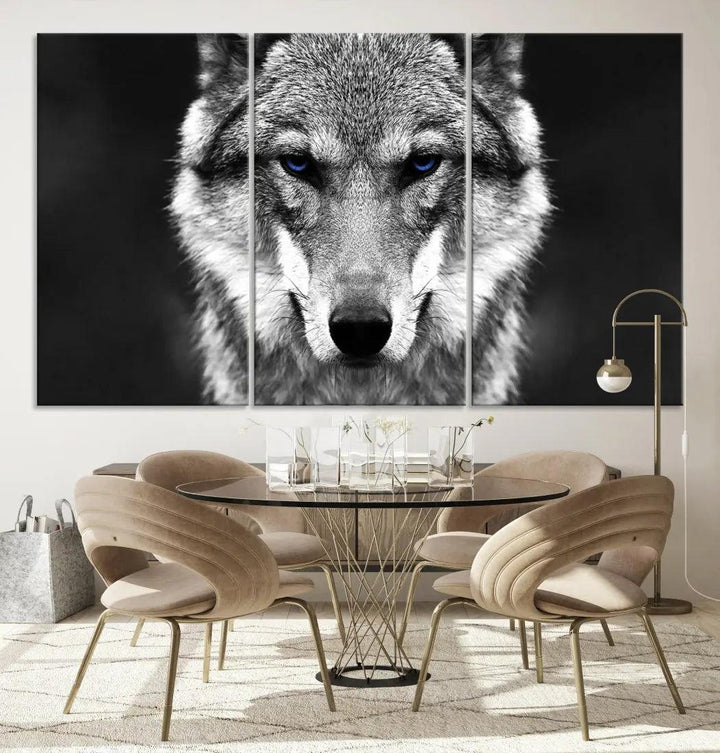 Black and White Wild Wolf Wall Art Animal Print on Original Cotton Canvas