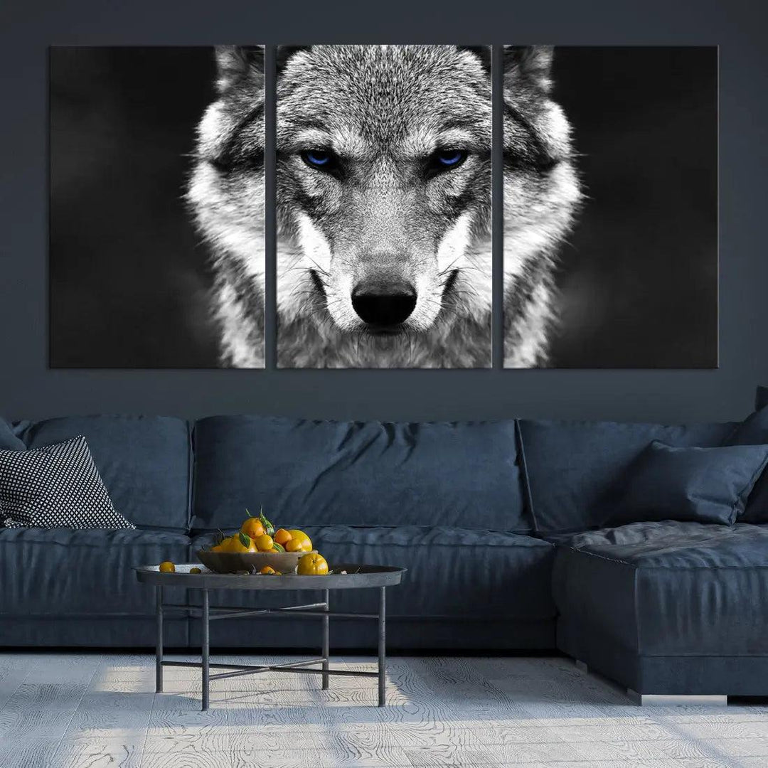 Black and White Wild Wolf Wall Art Animal Print on Original Cotton Canvas