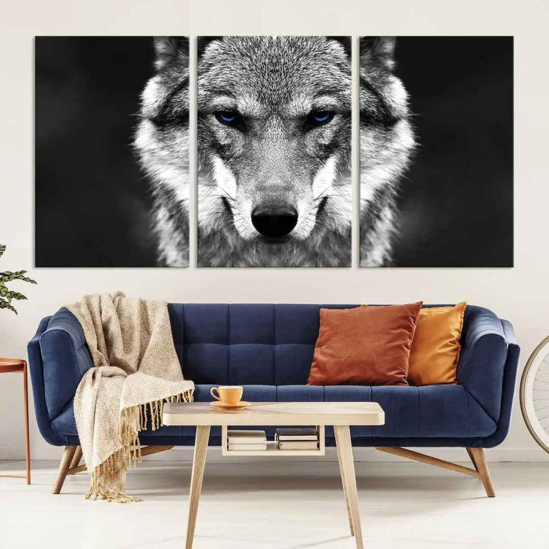 Black and White Wild Wolf Wall Art Animal Print on Original Cotton Canvas