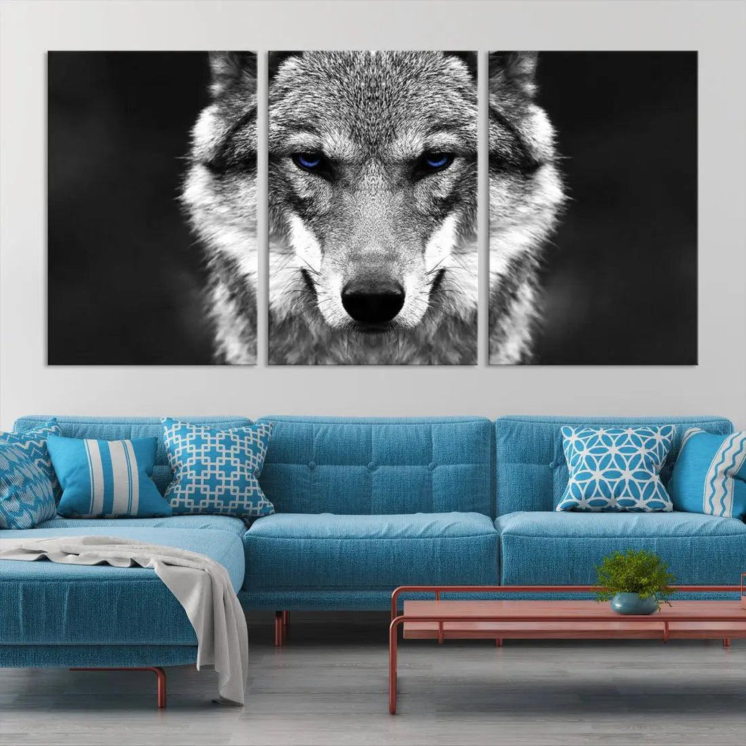 Black and White Wild Wolf Wall Art Animal Print on Original Cotton Canvas