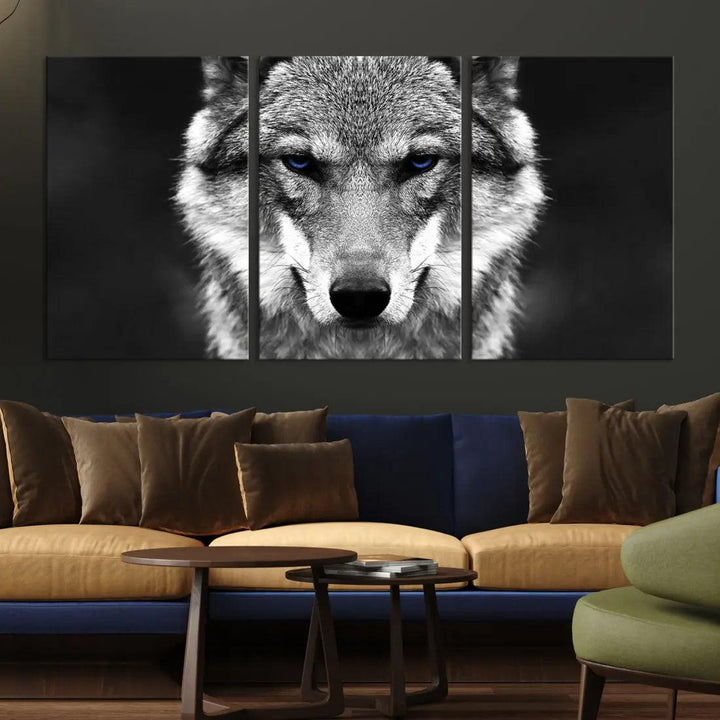 Black and White Wild Wolf Wall Art Animal Print on Original Cotton Canvas