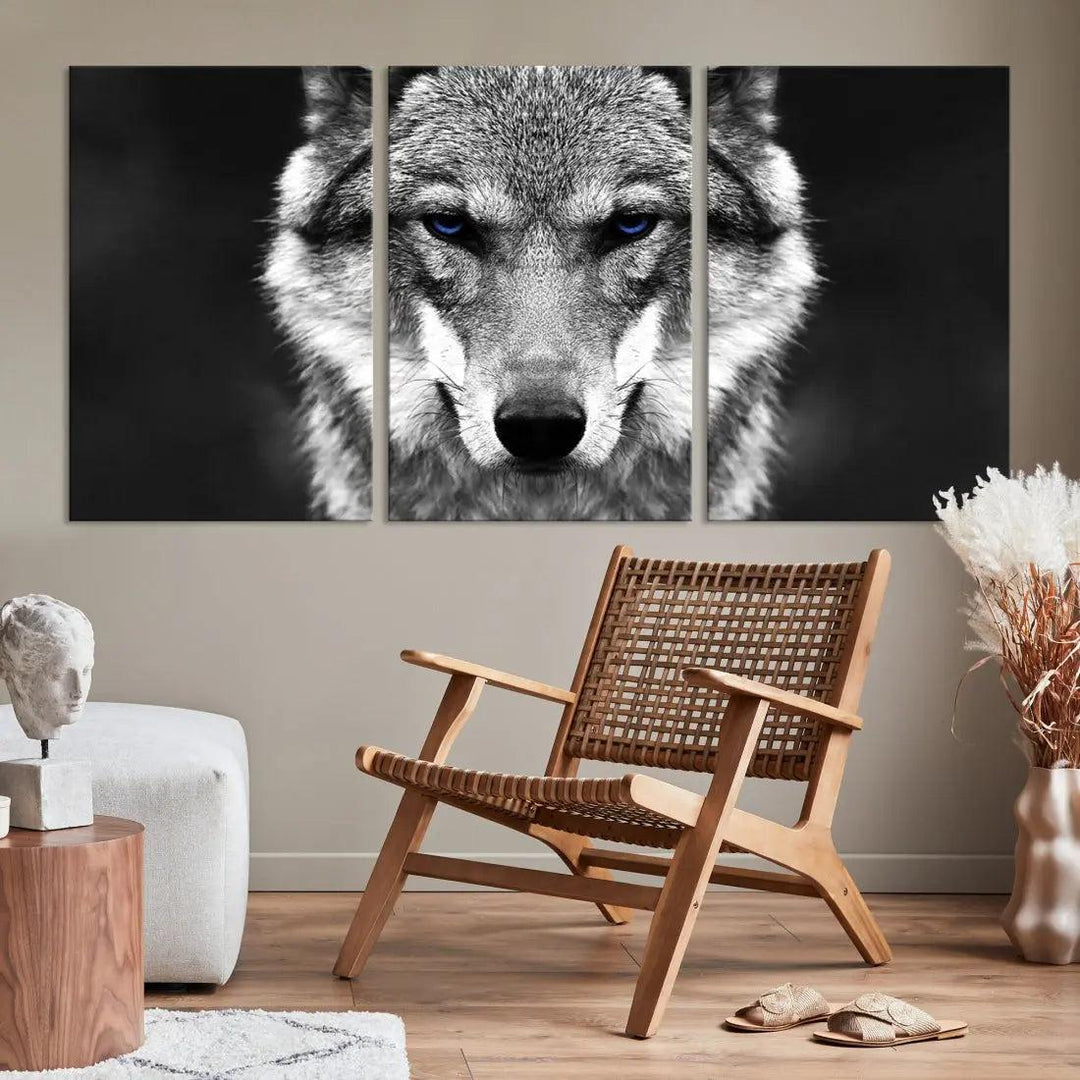 Black and White Wild Wolf Wall Art Animal Print on Original Cotton Canvas