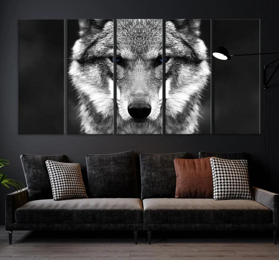 Black and White Wild Wolf Wall Art Animal Print on Original Cotton Canvas