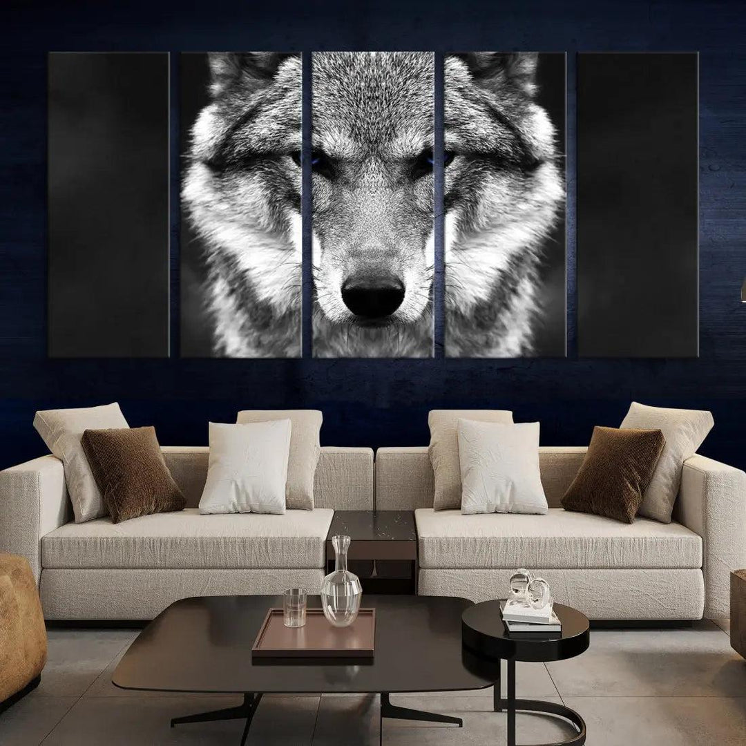 Black and White Wild Wolf Wall Art Animal Print on Original Cotton Canvas