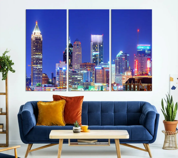 Blue Atlanta City Skyline Wall Art Atlanta Cityscape Canvas Print