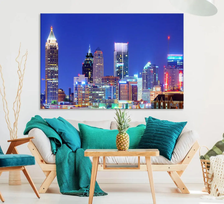 Blue Atlanta City Skyline Wall Art Atlanta Cityscape Canvas Print