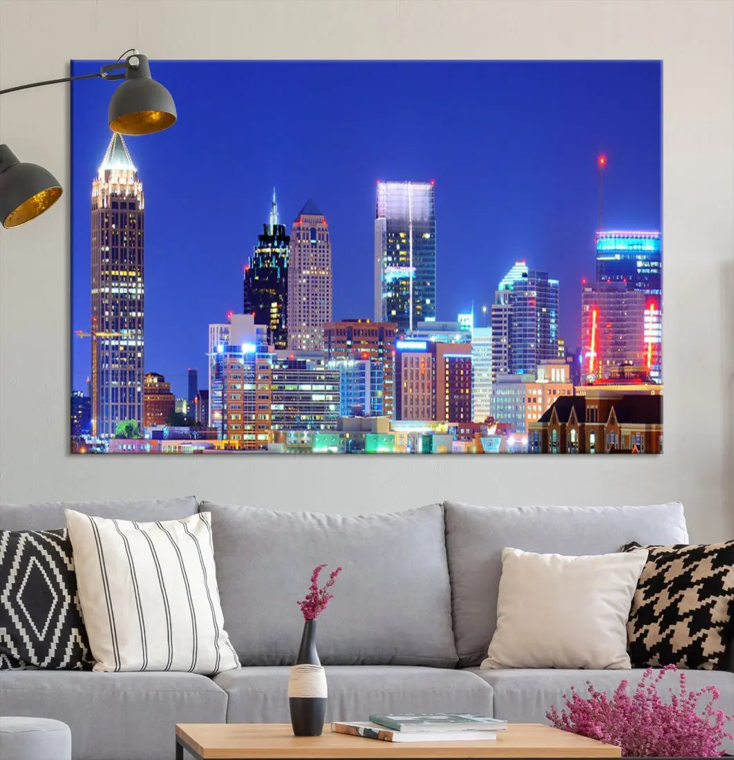 Blue Atlanta City Skyline Wall Art Atlanta Cityscape Canvas Print