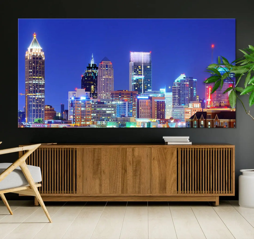 Blue Atlanta City Skyline Wall Art Atlanta Cityscape Canvas Print