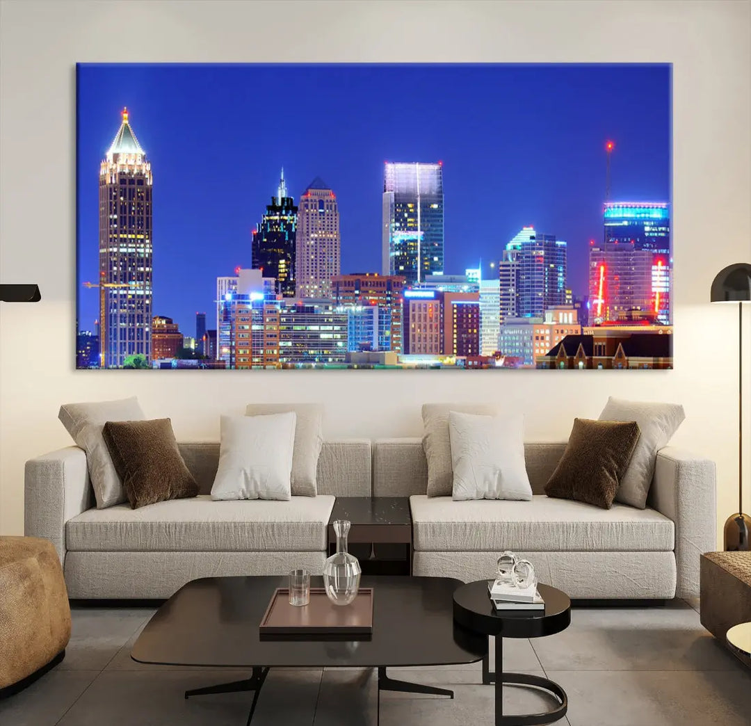 Blue Atlanta City Skyline Wall Art Atlanta Cityscape Canvas Print