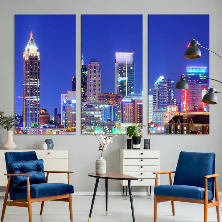 Blue Atlanta City Skyline Wall Art Atlanta Cityscape Canvas Print