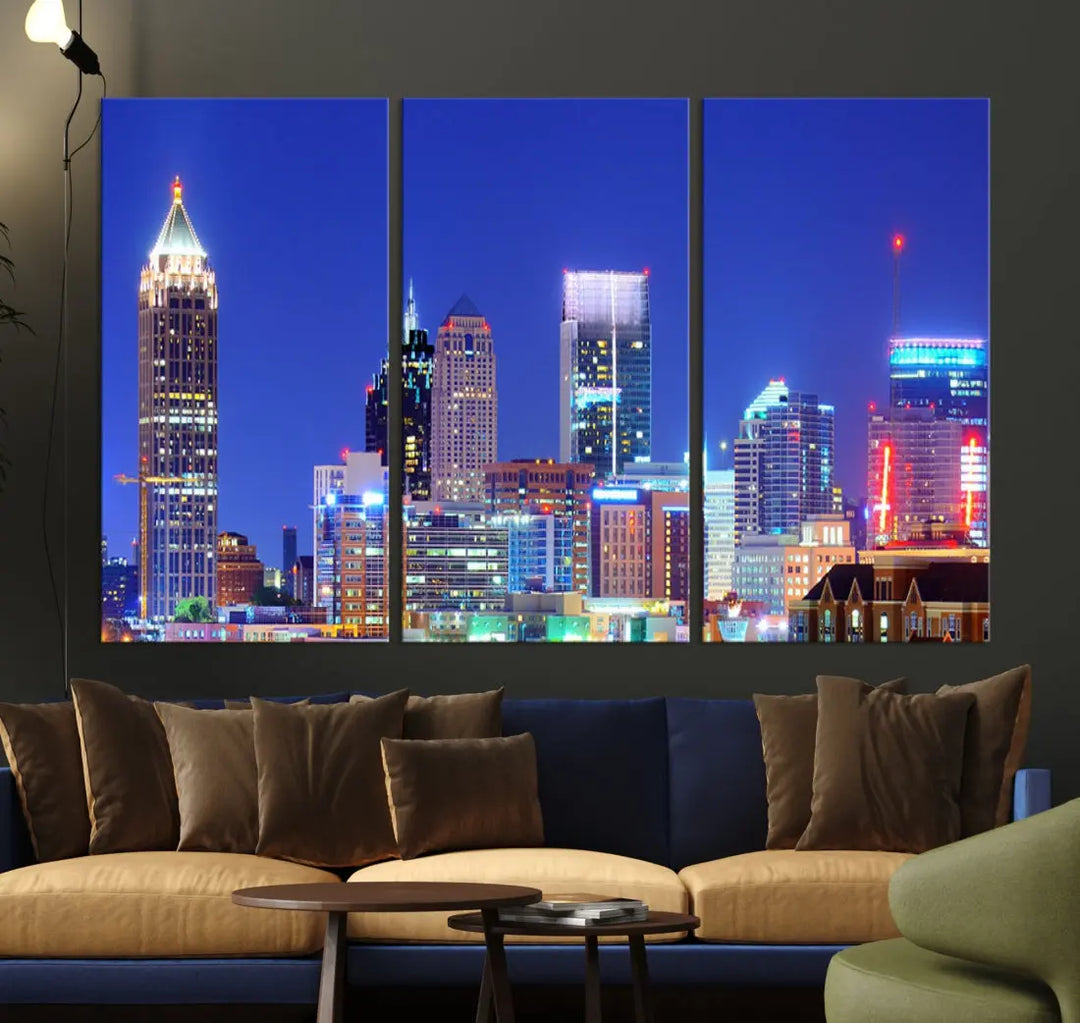 Blue Atlanta City Skyline Wall Art Atlanta Cityscape Canvas Print