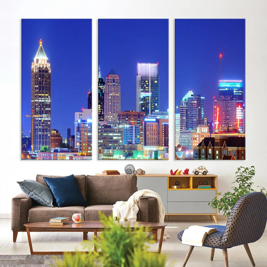 Blue Atlanta City Skyline Wall Art Atlanta Cityscape Canvas Print