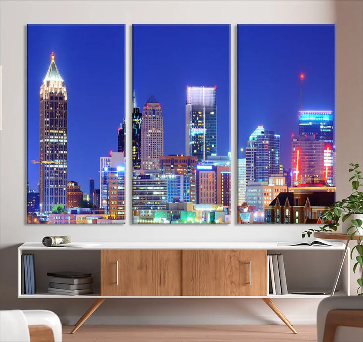 Blue Atlanta City Skyline Wall Art Atlanta Cityscape Canvas Print