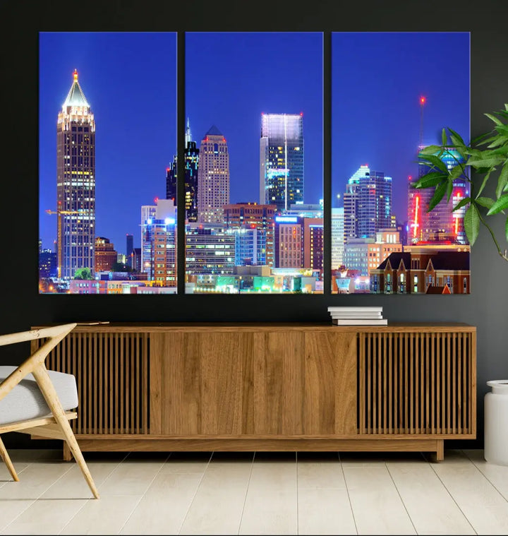 Blue Atlanta City Skyline Wall Art Atlanta Cityscape Canvas Print