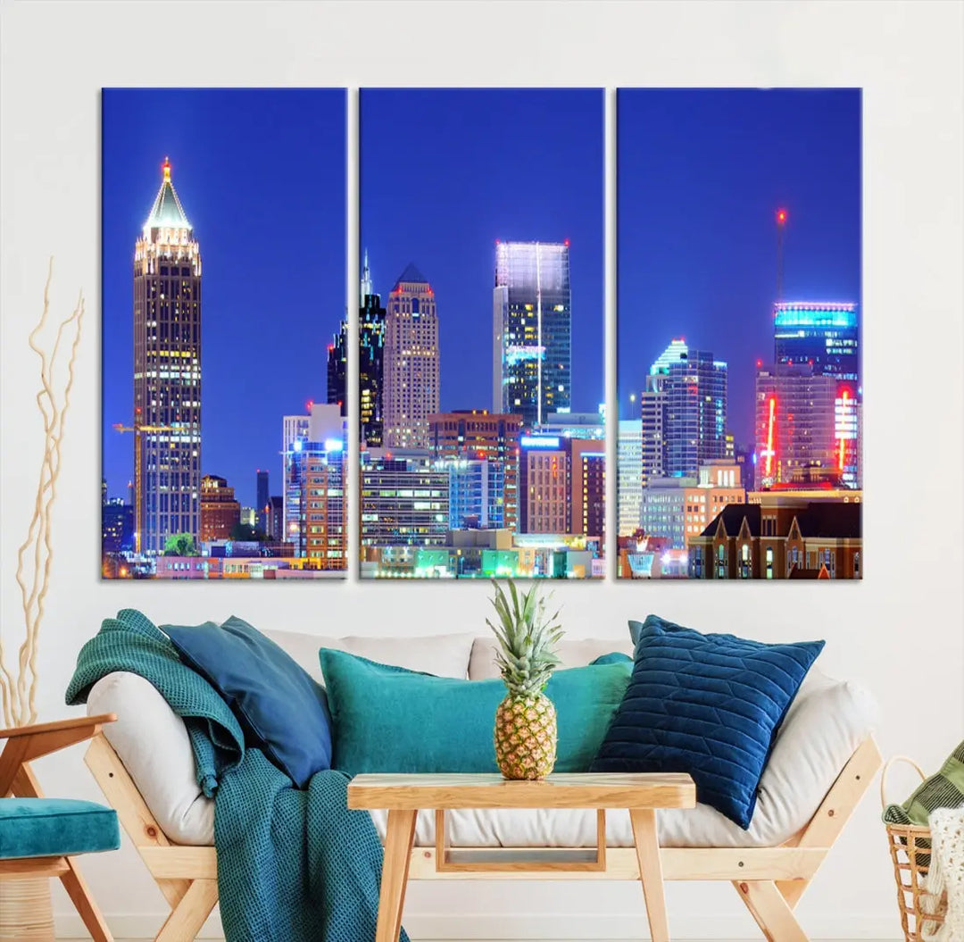 Blue Atlanta City Skyline Wall Art Atlanta Cityscape Canvas Print