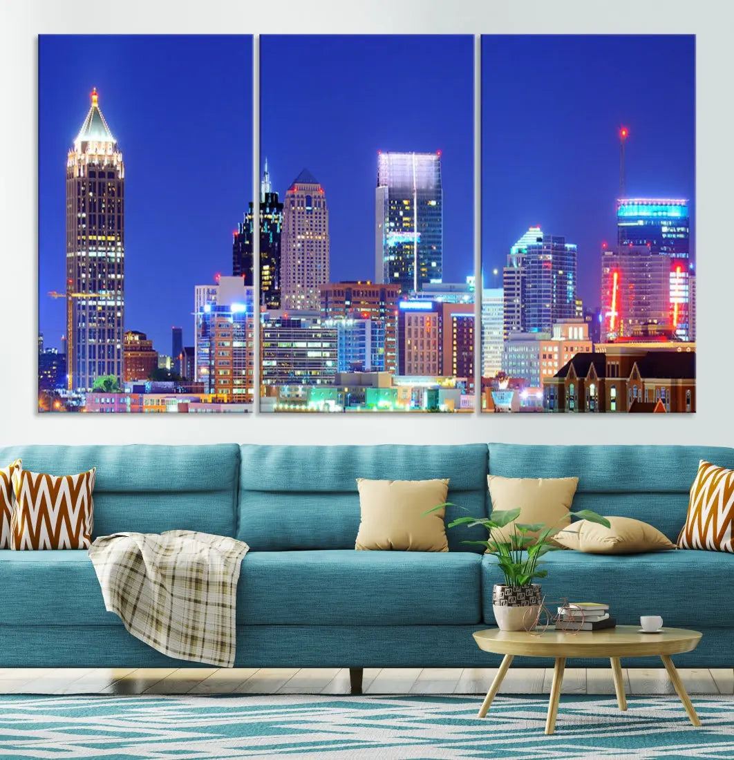 Blue Atlanta City Skyline Wall Art Atlanta Cityscape Canvas Print