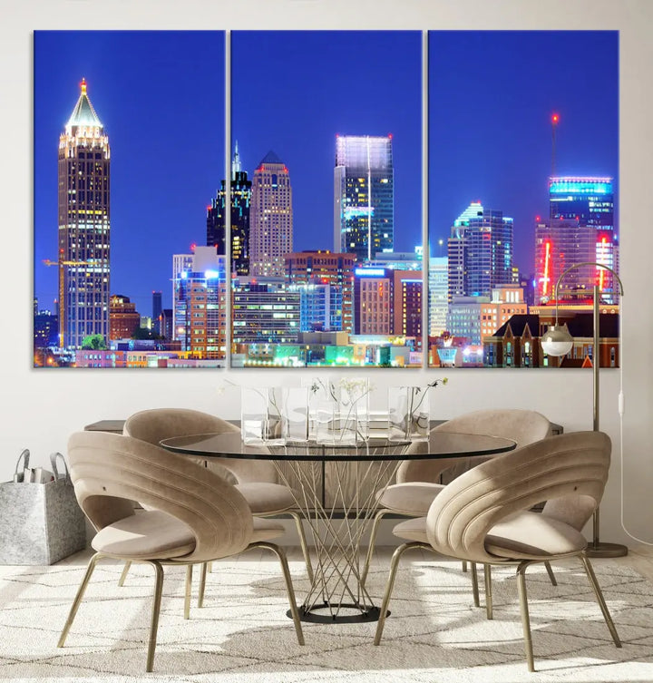 Blue Atlanta City Skyline Wall Art Atlanta Cityscape Canvas Print