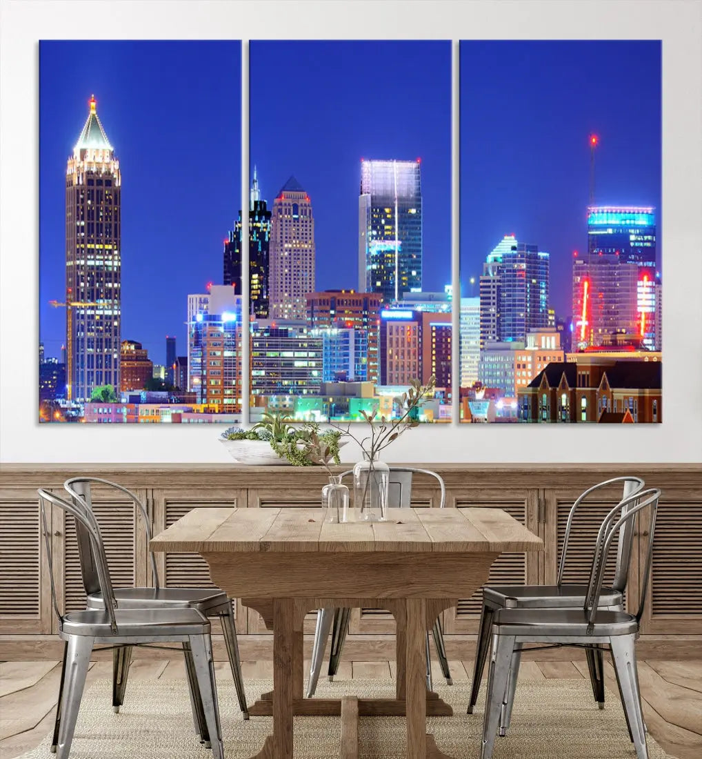 Blue Atlanta City Skyline Wall Art Atlanta Cityscape Canvas Print