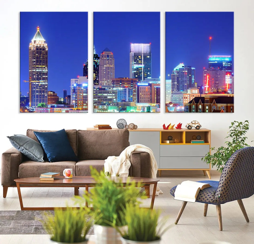 Blue Atlanta City Skyline Wall Art Atlanta Cityscape Canvas Print