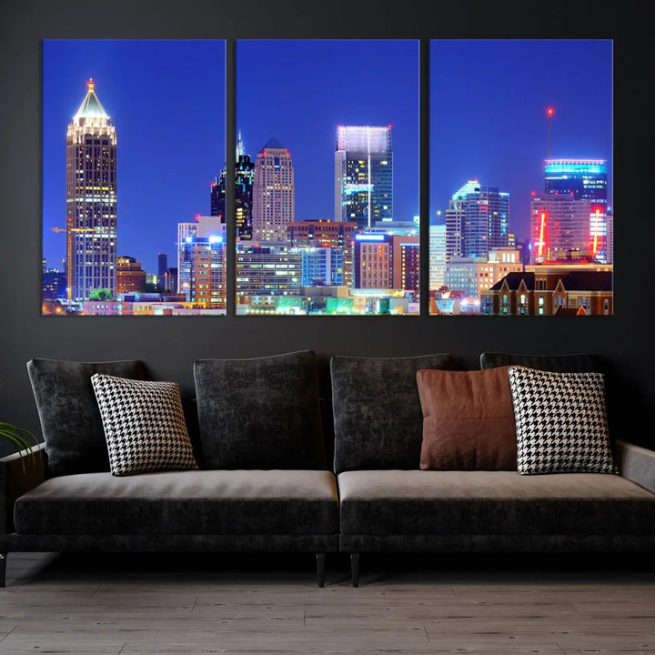 Blue Atlanta City Skyline Wall Art Atlanta Cityscape Canvas Print