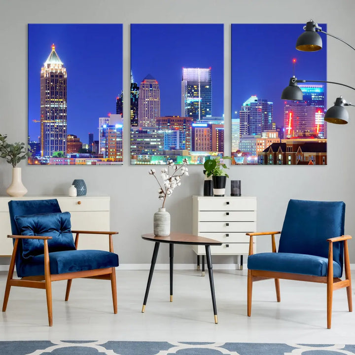 Blue Atlanta City Skyline Wall Art Atlanta Cityscape Canvas Print