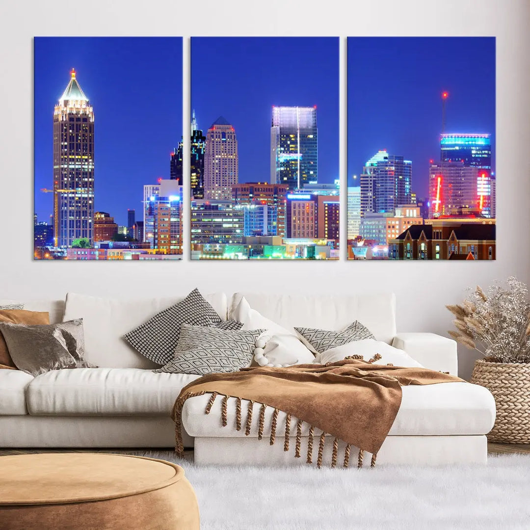 Blue Atlanta City Skyline Wall Art Atlanta Cityscape Canvas Print