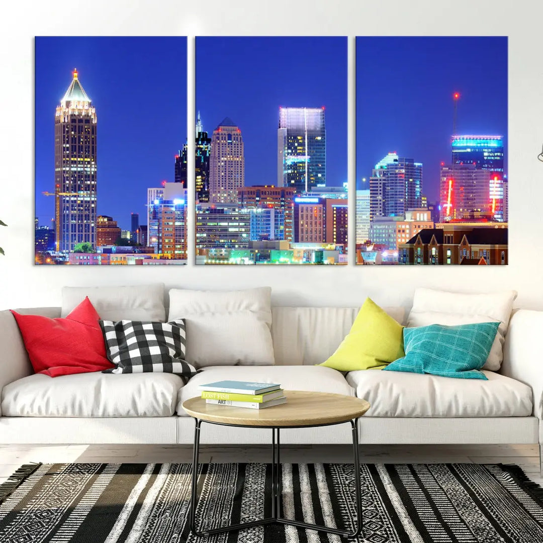 Blue Atlanta City Skyline Wall Art Atlanta Cityscape Canvas Print