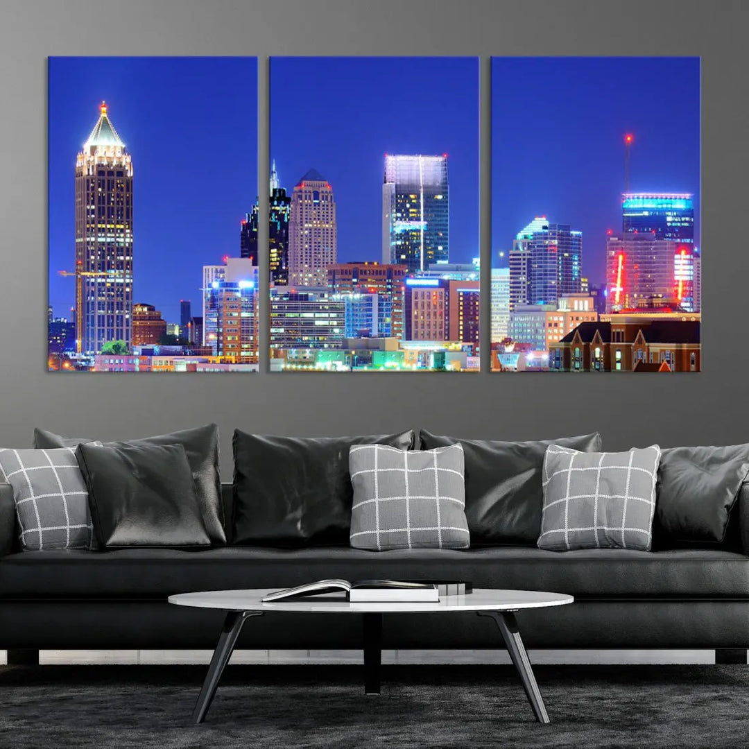 Blue Atlanta City Skyline Wall Art Atlanta Cityscape Canvas Print